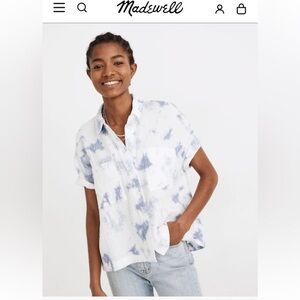 Madewell Lightspun Beachside Shirt Top Tie-Dye Blue White Casual Small